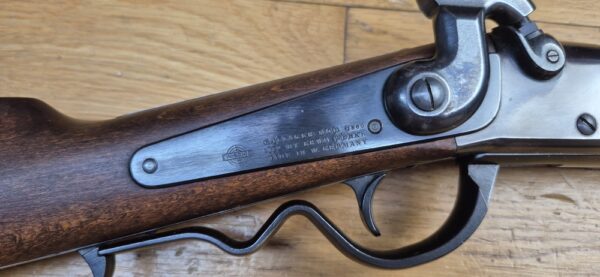 Très belle carabine Gallagher - Poudre noire et cartouches métalliques - Cal .54 - Arme de cavalerie de l'Union durant la Guerre de Sécession et de la guerre franco-prussienne de 1870-1871 -  Rare fabrication Erma à canon Lothar Walther pour Navy Arms - Arme de 1978 très rare et en excellent état - TBE ++ – Image 6