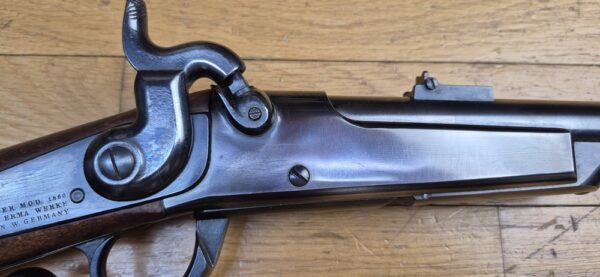 Très belle carabine Gallagher - Poudre noire et cartouches métalliques - Cal .54 - Arme de cavalerie de l'Union durant la Guerre de Sécession et de la guerre franco-prussienne de 1870-1871 -  Rare fabrication Erma à canon Lothar Walther pour Navy Arms - Arme de 1978 très rare et en excellent état - TBE ++ – Image 7