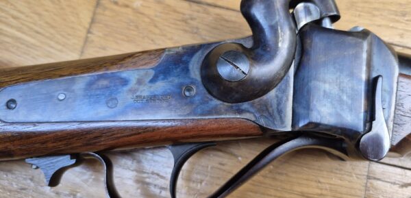 Très belle carabine de Cavalerie Sharps modèle 1863 - Fabrication de qualité IAB Marcheno - Arme à poudre noire  - Cal.54 - Arme de 1977 - Réplique peu courante et en excellent état - TBE++ – Image 5