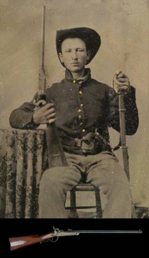 Très belle carabine Gallagher - Poudre noire et cartouches métalliques - Cal .54 - Arme de cavalerie de l'Union durant la Guerre de Sécession et de la guerre franco-prussienne de 1870-1871 -  Rare fabrication Erma à canon Lothar Walther pour Navy Arms - Arme de 1978 très rare et en excellent état - TBE ++ – Image 35