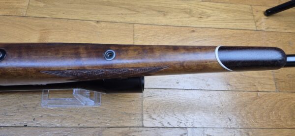Superbe carabine de chasse Mauser 66 S - Calibre 7x64 -  Noyer veiné de haute qualité -  Inserts ébène et os  - Quadrillage manuel - Stetcher à l'allemande (deux détentes) - Lunette AKAH 6 x 42 / 46 à corps acier en réticule N°1 - TBE / TBE+ – Image 15