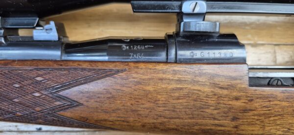 Superbe carabine de chasse Mauser 66 S - Calibre 7x64 -  Noyer veiné de haute qualité -  Inserts ébène et os  - Quadrillage manuel - Stetcher à l'allemande (deux détentes) - Lunette AKAH 6 x 42 / 46 à corps acier en réticule N°1 - TBE / TBE+ – Image 30