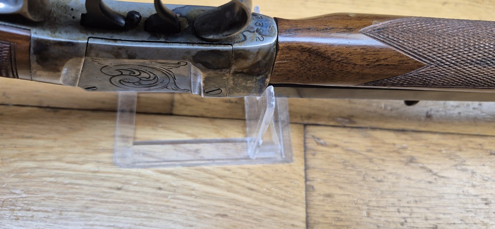 Très belle reproduction de Carabine de précision Edwin Wesson - Modèle vers 1845/49 - Cal .50 - Fabrication Italienne Moffra di Mainardi pour Hege en Allemagne - Arme poudre noire réputée pour sa précision longue distance - Très belles finitions - Jaspage à 90% - Bois en TBE - Très beau canon - Excellente mécanique - Arme de 1978 - Superbe et rare dans le monde poudre noire- TBE++ – Image 14