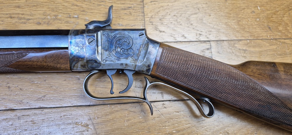 Très belle reproduction de Carabine de précision Edwin Wesson - Modèle vers 1845/49 - Cal .50 - Fabrication Italienne Moffra di Mainardi pour Hege en Allemagne - Arme poudre noire réputée pour sa précision longue distance - Très belles finitions - Jaspage à 90% - Bois en TBE - Très beau canon - Excellente mécanique - Arme de 1978 - Superbe et rare dans le monde poudre noire- TBE++ – Image 33